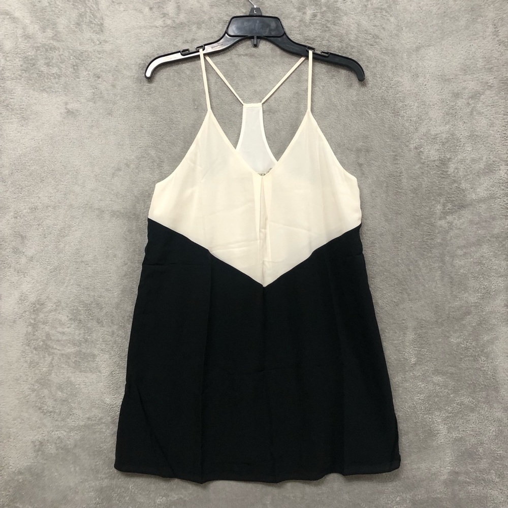 Alice + Olivia Women's Cami Top Silk White and Black V-Neck